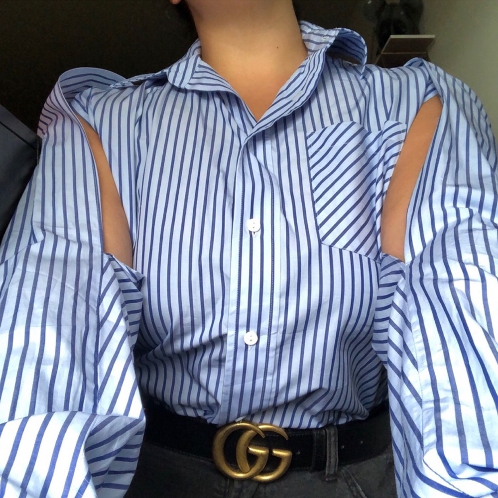 Petersyn Celine Cut-out Sleeve Button Down Top